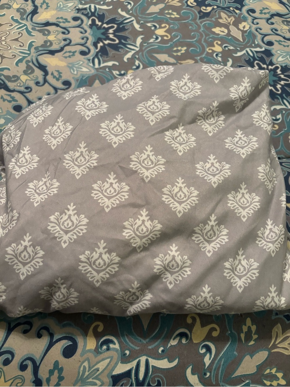 Classic Gray and White Damask Full Size Fitted Bottom Sheet- Soft Home Bedding